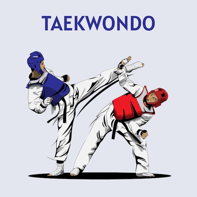 Two Boys Fighting in Taekwondo Competition Illustration Vector