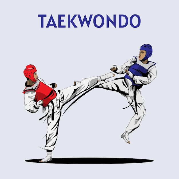 Two Boys Fighting in Taekwondo Competition Illustration Vector