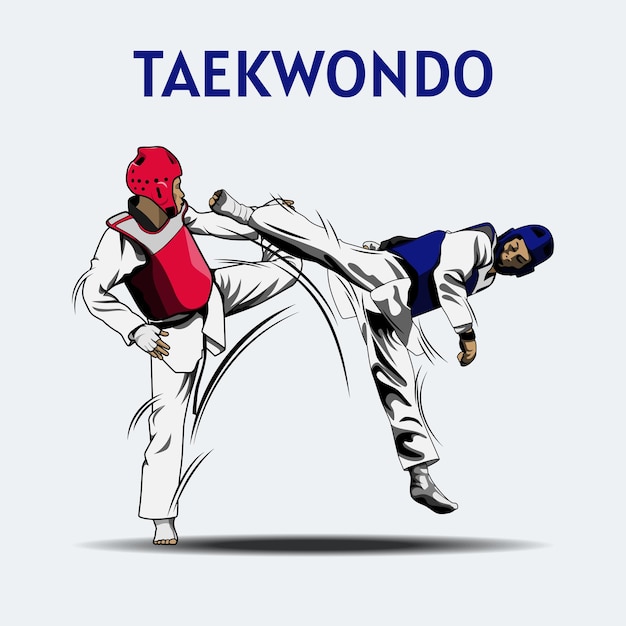 Due ragazzi che combattono nella competizione di taekwondo vettore di illustrazione