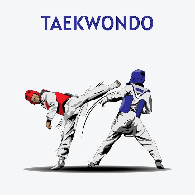 Two Boys Fighting in Taekwondo Competition Illustration Vector