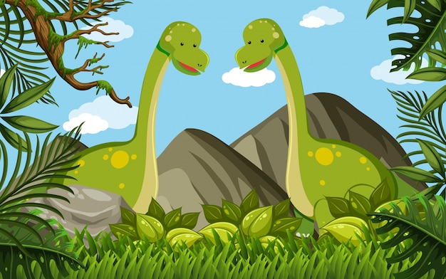 Two brachiosaurus in the field