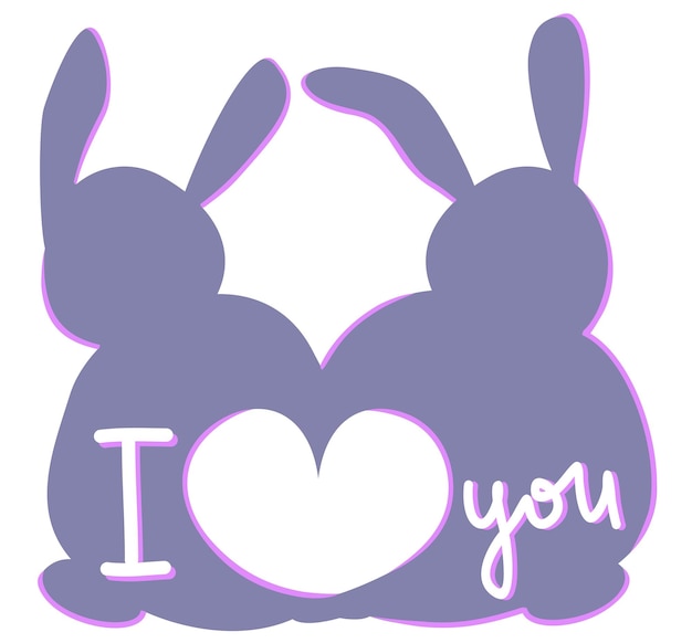 Vector two bunnies sitting together tail to tail. i love you. love concept.