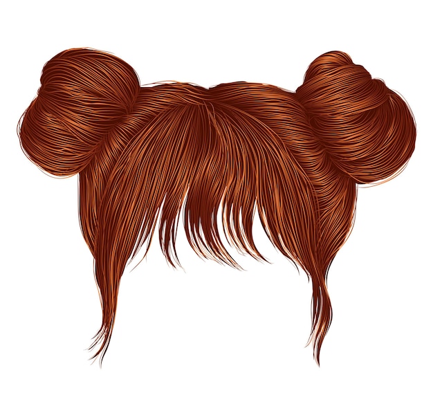 Two buns hairs with fringe red redhead ginger colors.