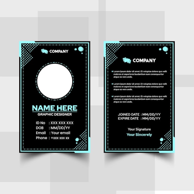 two business cards for a company with a circle in the middle.