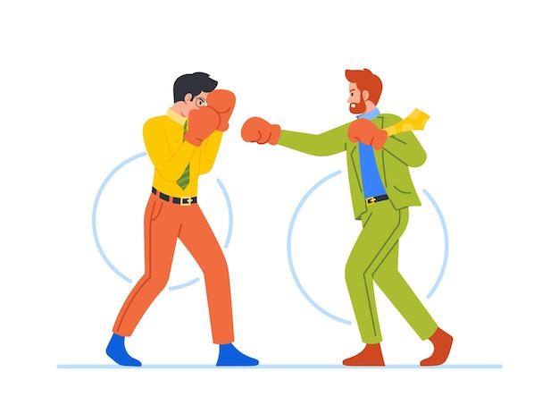 Vector two business men boxing exchanging fierce blows and demonstrating their competitive spirit concept of rivalry