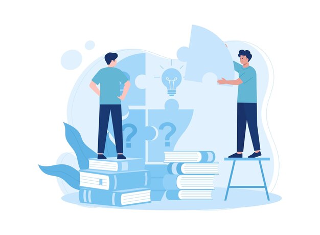 Vector two business people are looking for a solution to a business problem concept flat illustration