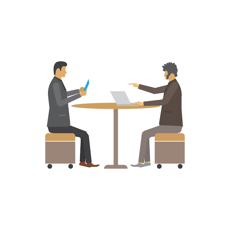 Vector two business sitting on the desk meeting discussing