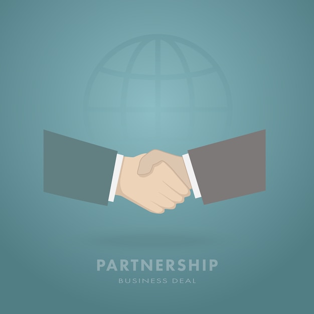 Vector two businessman shaking hands on global background.