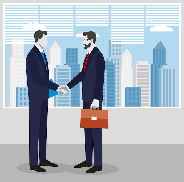 Two businessmen in suits shaking hands to sign a contract the concept of a successful transaction