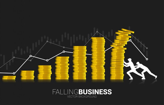 Due uomini d'affari cercano di recuperare il crollo della pila di monete.
