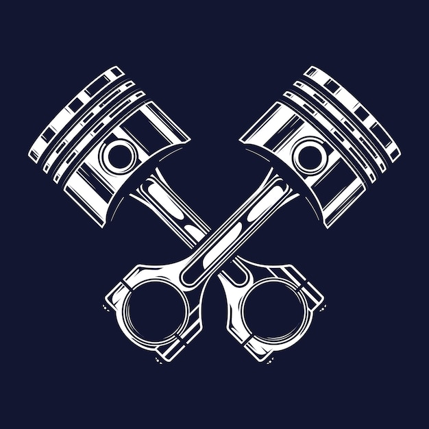 Vector two car pistons arranged crosswiseisolated on a dark background