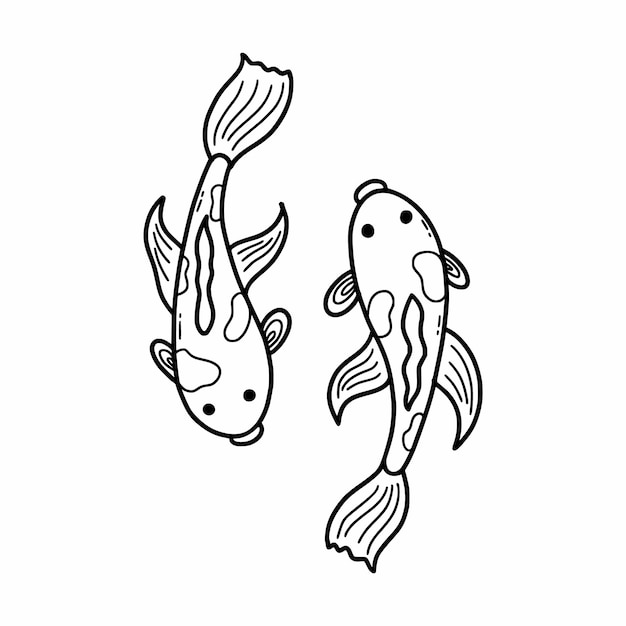 Two carp Japanese culture Drawing of fish in doodle style Hand drawn sketch