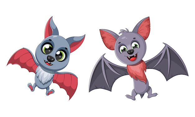 Two cartoon bats for Halloween postcard