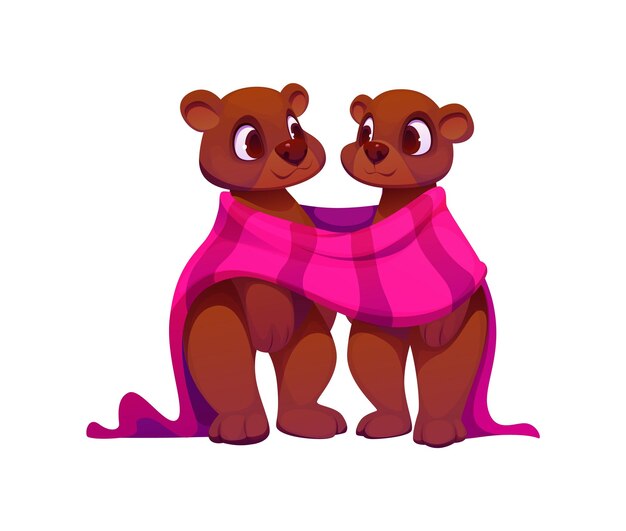 two cartoon bear wrapped in a shared pink blanket