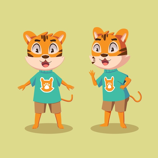 Vector two cartoon tigers wearing green tshirts