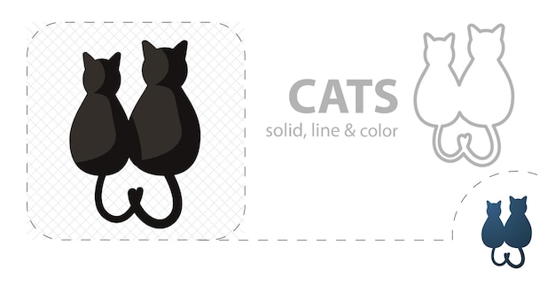 Two Cat in Love isolated flat illustration two Cat in Love line icon