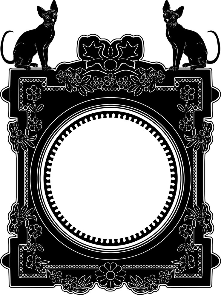 Vector two cats with vintage frame handmade vector design