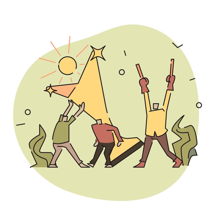 Vector two characters assemble a giant trophy with guidance