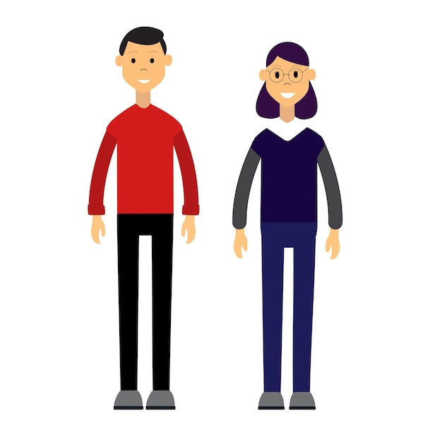 Two characters man and woman. Characters for an animated film. Vector illustration in a flat style.