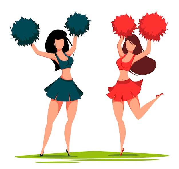 Vector two cheerleader women with pom poms