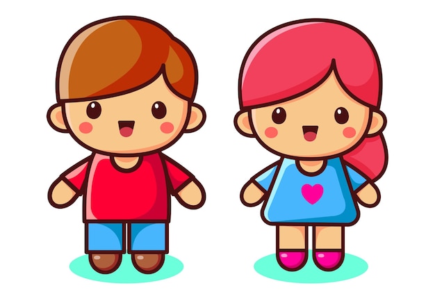 Вектор Двое детей мальчик и девочка векторная иллюстрация в плоском стиле
