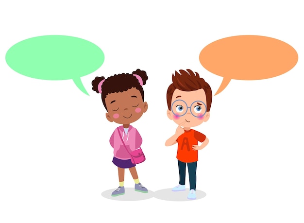 Vector two children talking with a speech bubble