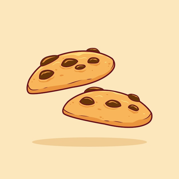 Two chocolate chip cookie side view illustration vector cartoon style cookies snack illustration