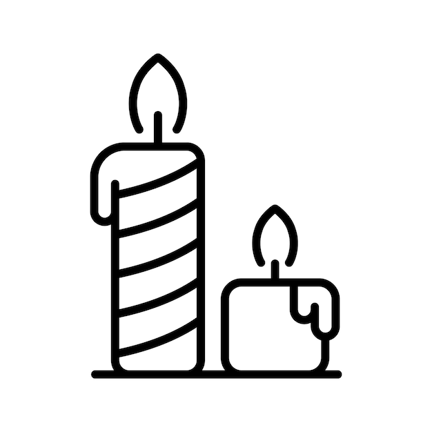 Vector two christmas candles icon holiday big and small lights with melted wax as symbol of romantic