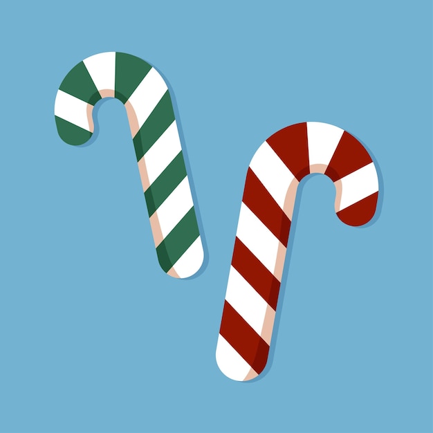 Two christmas striped candy canes. Flat style.