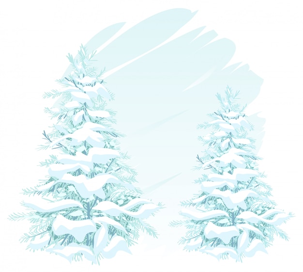 Vector two christmas trees in snow