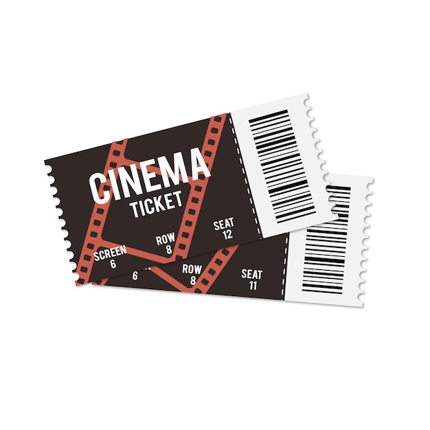 Vector two cinema tickets. movie entrance coupon template design.