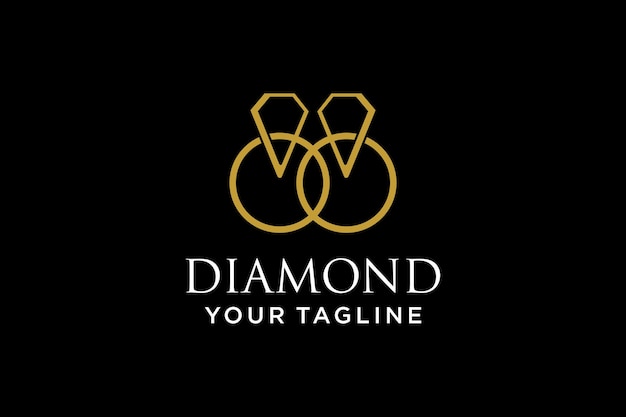 다이아몬드 럭셔리 로고 디자인이 있는 2개의 원