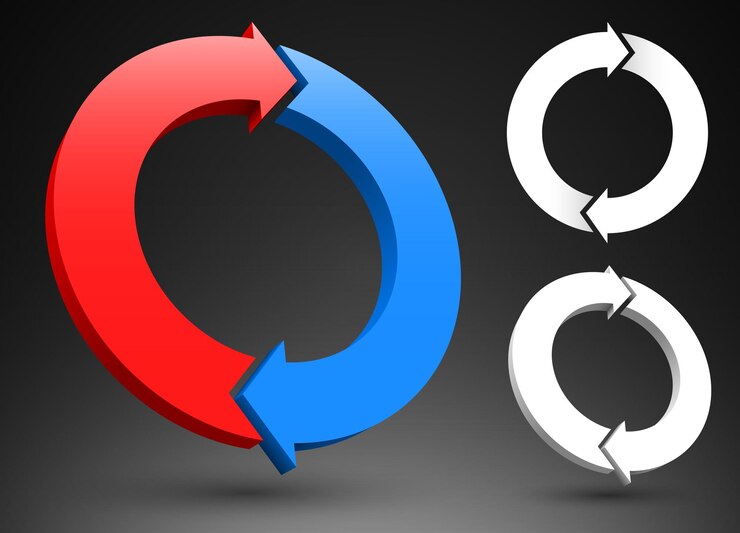 Vector two circular arrows 3d