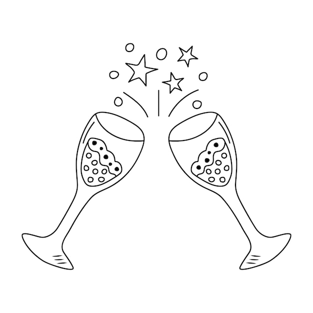 落書きスタイルのシャンパンで 2 つのチャリンというグラス 乾杯の休日の乾杯の誕生日パーティーの記念日