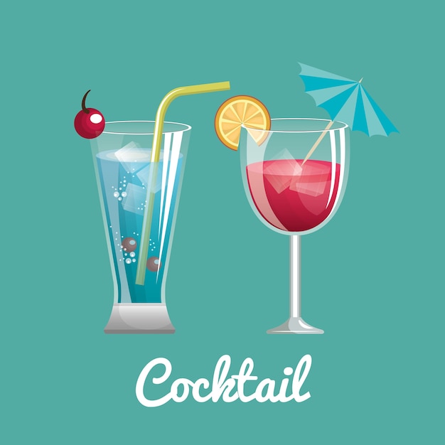 two cocktail glass with straw and umbrella design