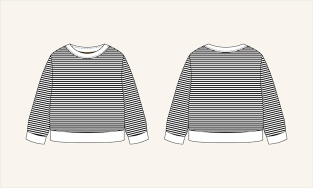 Vector two color stripe crew neck kids sweater sketch for tach pack