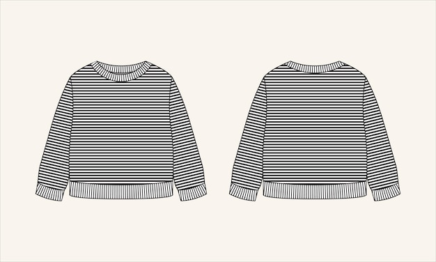 Two color stripe crew neck kids sweater sketch for tach pack