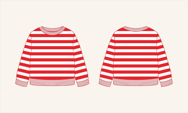 Vector two color stripe crew neck kids sweater sketch for tach pack