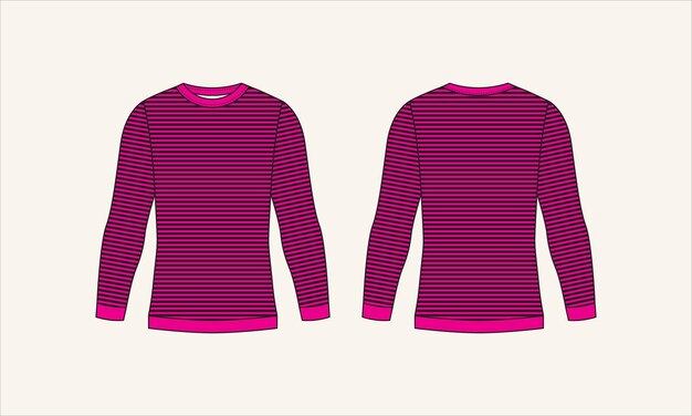 Vector two color stripe crew neck women sweater sketch for tach pack