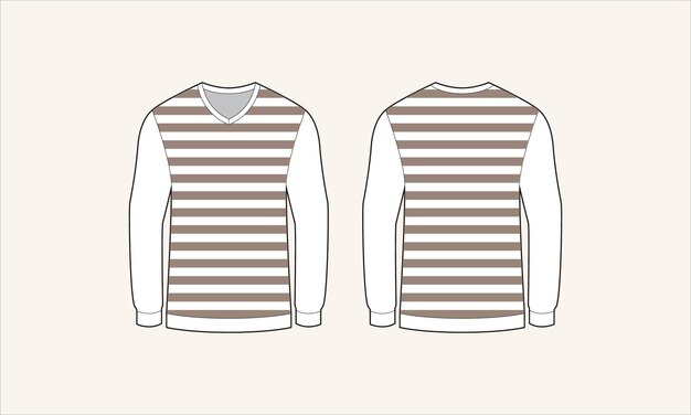 Vector two color stripe vneck mens sweater sketch for tach pack