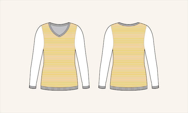 두 색 줄무 ⁇  Vneck 여성 스웨터 스케치 타치  ⁇