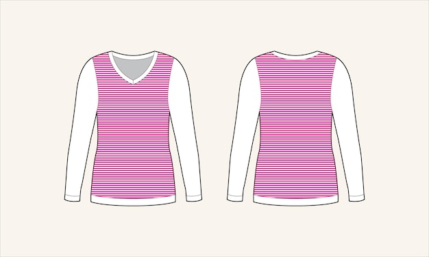 Two color stripe vneck women sweater sketch for tach pack