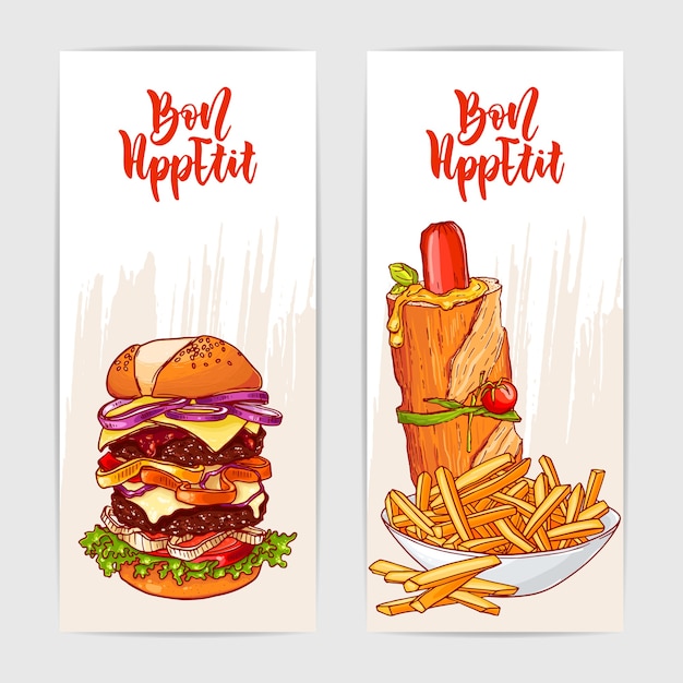 Vector two colorful banners with yummy burger