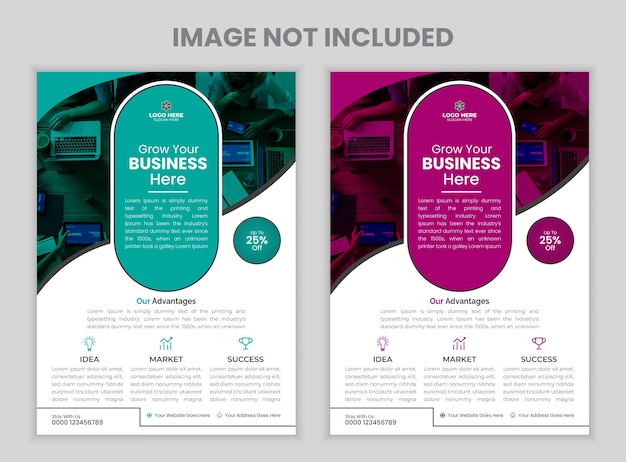 Двухцветный набор бизнес-флаеров с макетом Современный набор корпоративных бизнес-флаеров