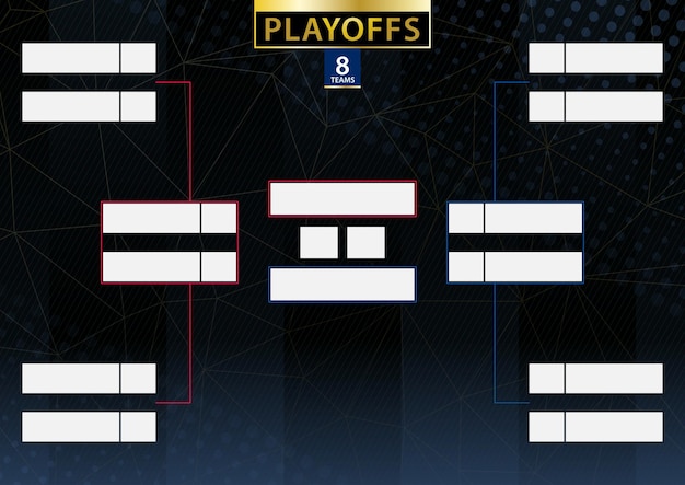 Two conference tournament bracket for 8 team or player on dark background. Playoffs vector schedule.