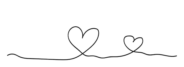 Two continuous line hearts on white background Hand drawn doodle sketch Vector illustration