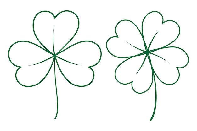 Vector two contour drawn tree leaf and four leaf clover in trendy green design for icon or various uses