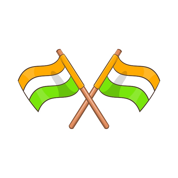 Two crossed flags of India icon in cartoon style on a white background