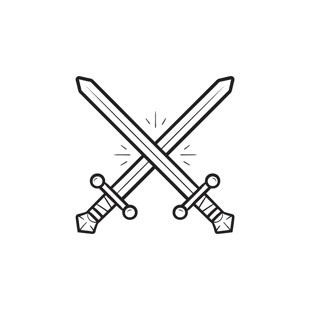 Due spade incrociate icona di doodle di contorni disegnati a mano. gioco di combattimento e battaglia, videogioco, concetto di war wearpon. illustrazione di schizzo vettoriale per stampa, web, mobile e infografica su sfondo bianco.