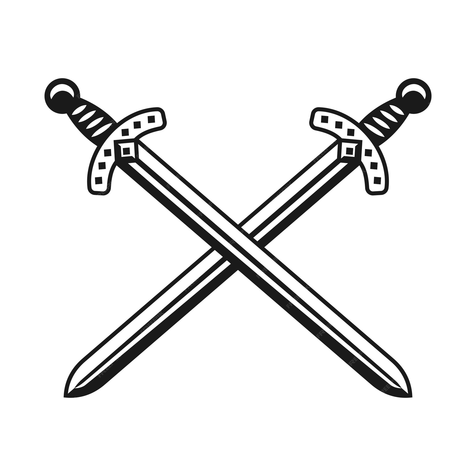 An old weapon on a white background. Crossed swords. Vector illustration of  a cartoon style, Stock vector